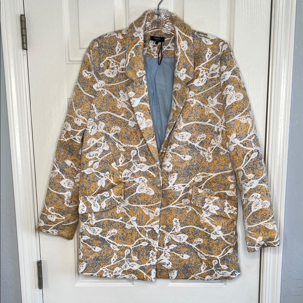 FRNCH Paris golden yellow blue white floral jacket blazer size small